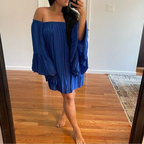 Indah Kamani Ruffle Edge Mini Dress || SZ S || Cobalt Blue - Picture 3 of 17